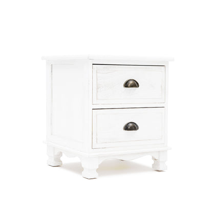 Bedside Table 2 Drawer Vintage Side Table Storage Cabinet Bedroom LYDIA WHITE - Cosy Abode
