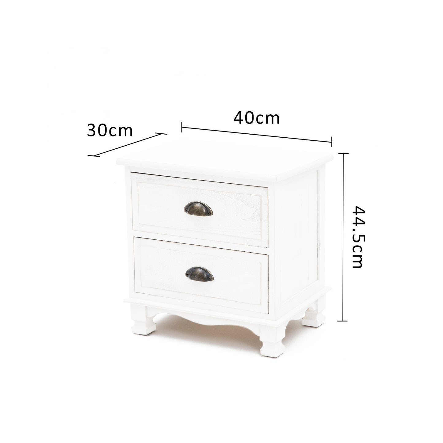 Bedside Table 2 Drawer Vintage Side Table Storage Cabinet Bedroom LYDIA WHITE - Cosy Abode