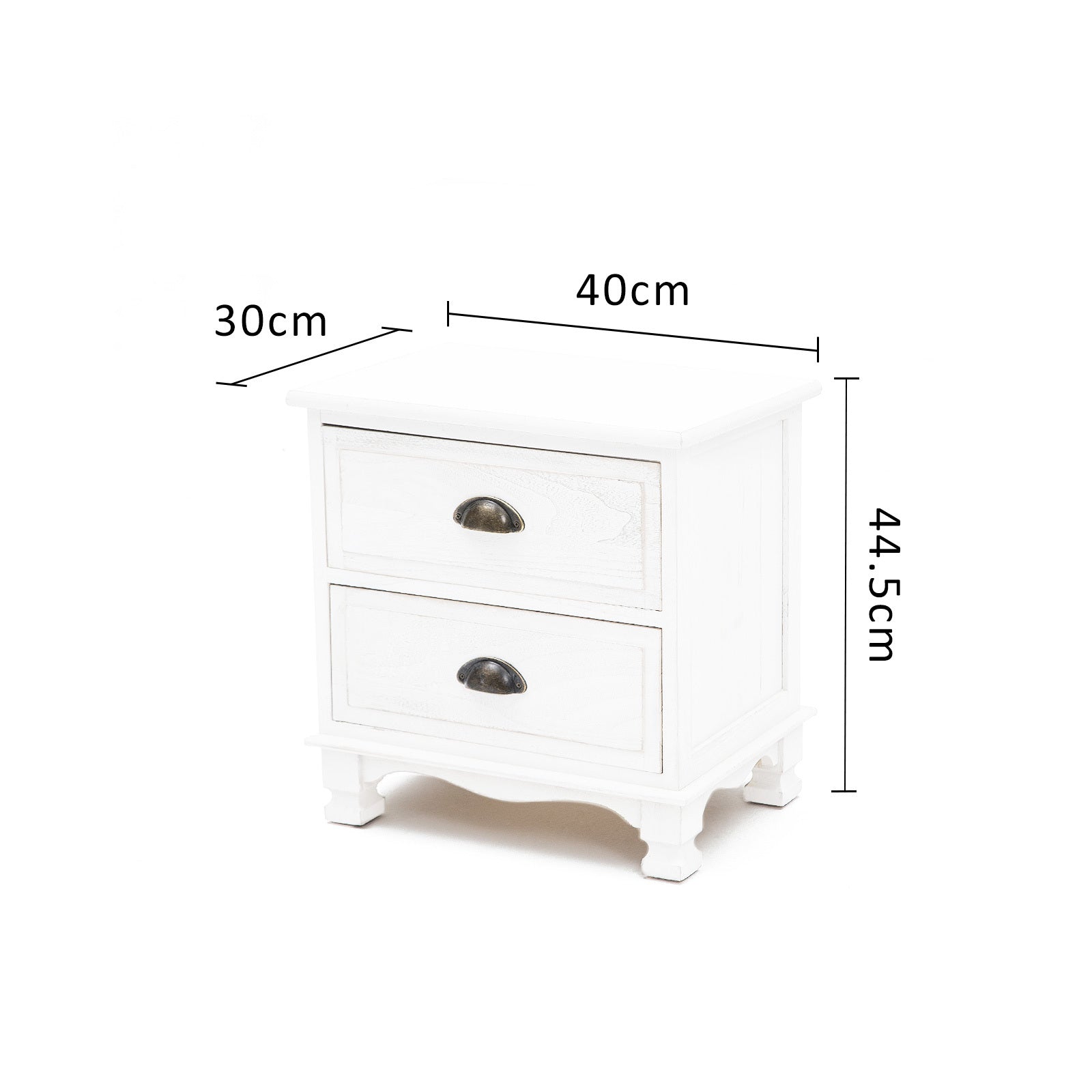Bedside Table 2 Drawer Vintage Side Table Storage Cabinet Bedroom LYDIA WHITE - Cosy Abode
