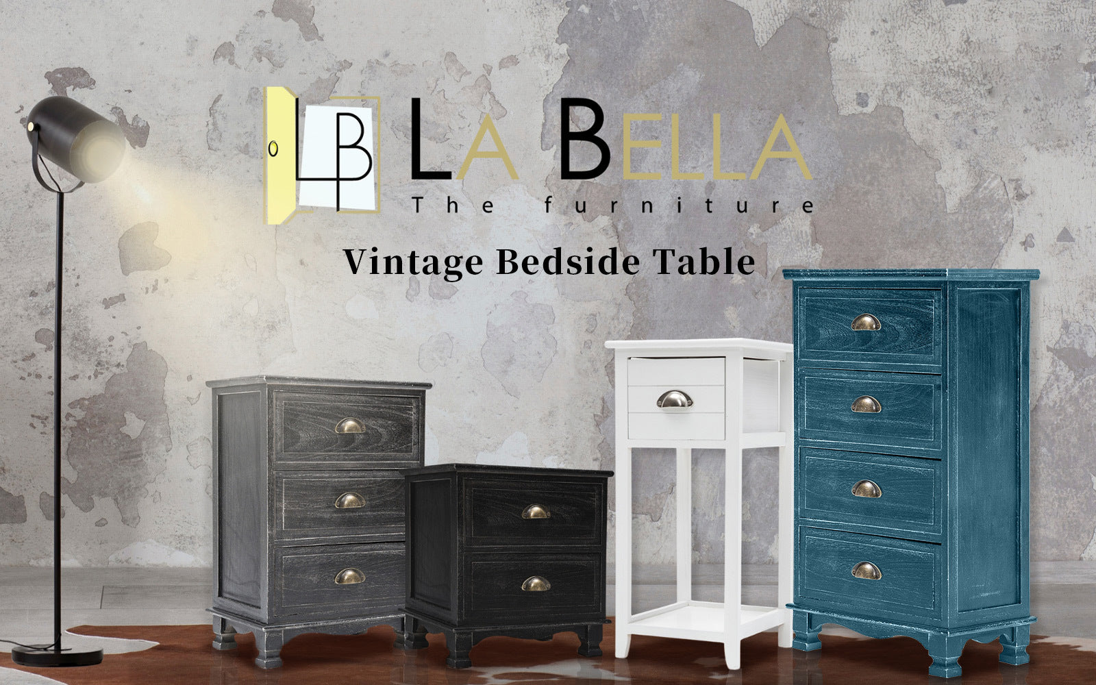 Bedside Table 2 Drawer Vintage Side Table Storage Cabinet Bedroom LYDIA WHITE - Cosy Abode