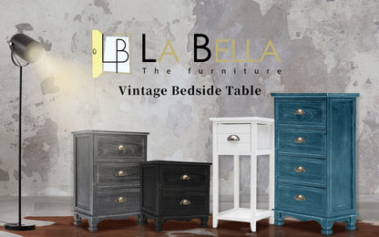 Bedside Table 2 Drawer Vintage Side Table Storage Cabinet Bedroom LYDIA WHITE - Cosy Abode