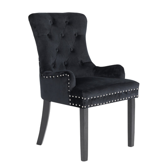 French Provincial Dining Chair Ring Studded Velvet Rubberwood Leg LISSE BLACK - Cosy Abode
