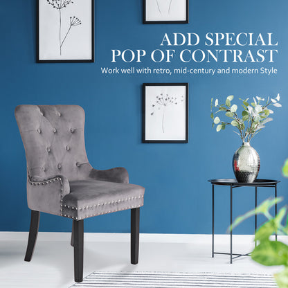 French Provincial Dining Chair Ring Studded Velvet Rubberwood Leg LISSE GREY - Cosy Abode