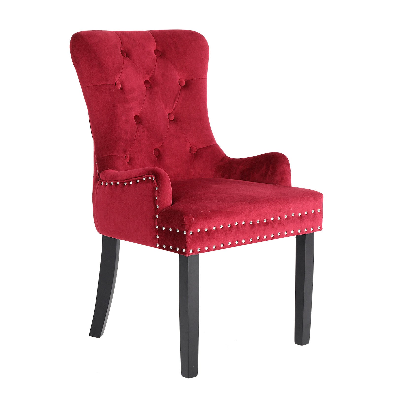 French Provincial Dining Chair Ring Studded Velvet Rubberwood Leg LISSE BORDEAUX RED - Cosy Abode