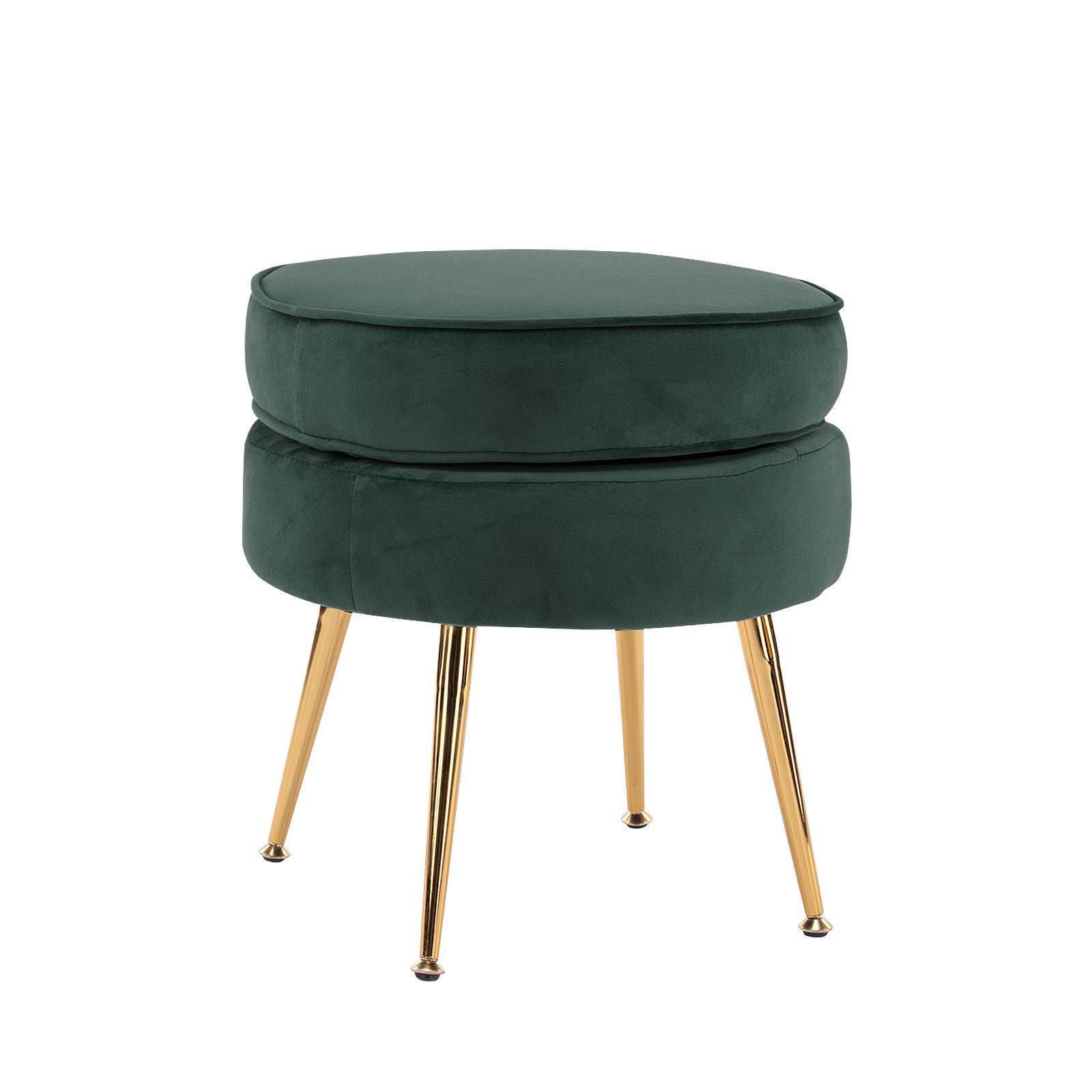 Ottoman Foot Stool Velvet Fabric Metal Leg Round - GREEN - Cosy Abode