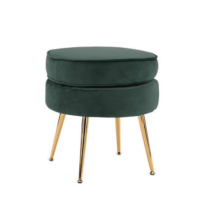 Ottoman Foot Stool Velvet Fabric Metal Leg Round - GREEN - Cosy Abode
