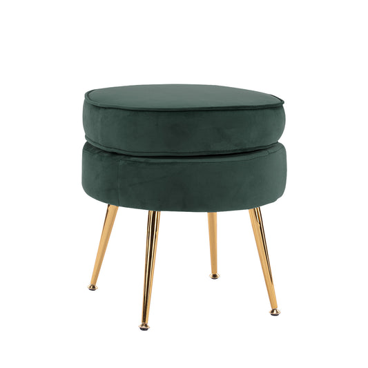 Ottoman Foot Stool Velvet Fabric Metal Leg Round - GREEN - Cosy Abode