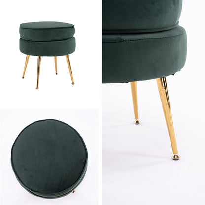 Ottoman Foot Stool Velvet Fabric Metal Leg Round - GREEN - Cosy Abode