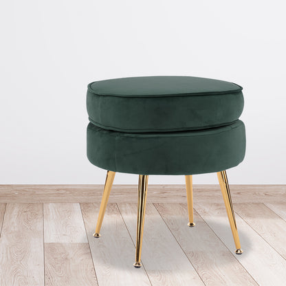 Ottoman Foot Stool Velvet Fabric Metal Leg Round - GREEN - Cosy Abode