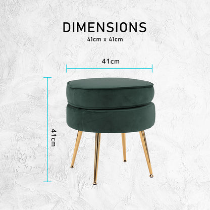 Ottoman Foot Stool Velvet Fabric Metal Leg Round - GREEN - Cosy Abode