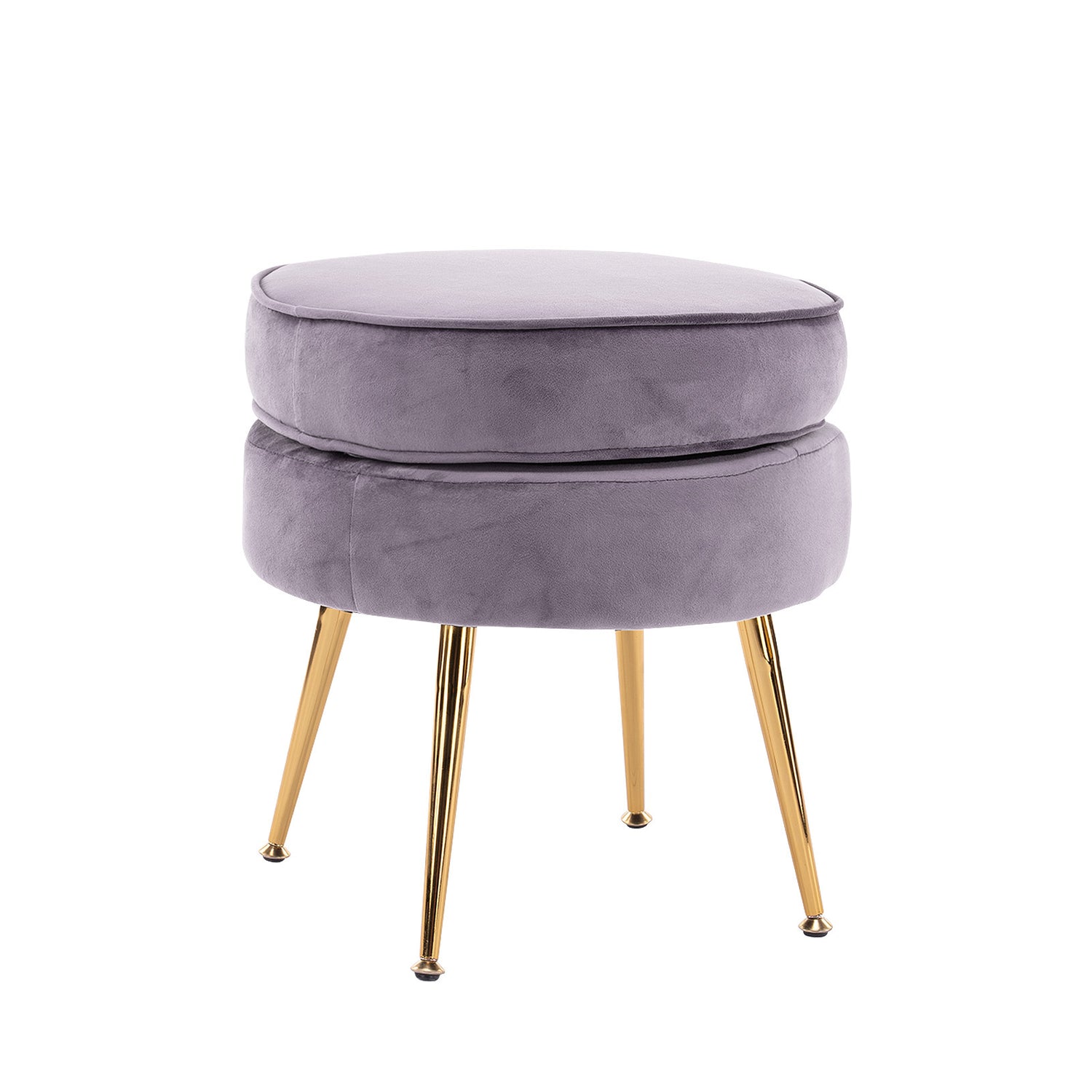 Ottoman Foot Stool Velvet Fabric Metal Leg Round - GREY - Cosy Abode