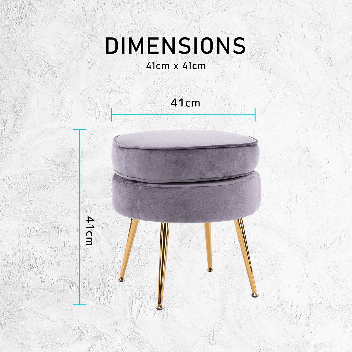 Ottoman Foot Stool Velvet Fabric Metal Leg Round - GREY - Cosy Abode