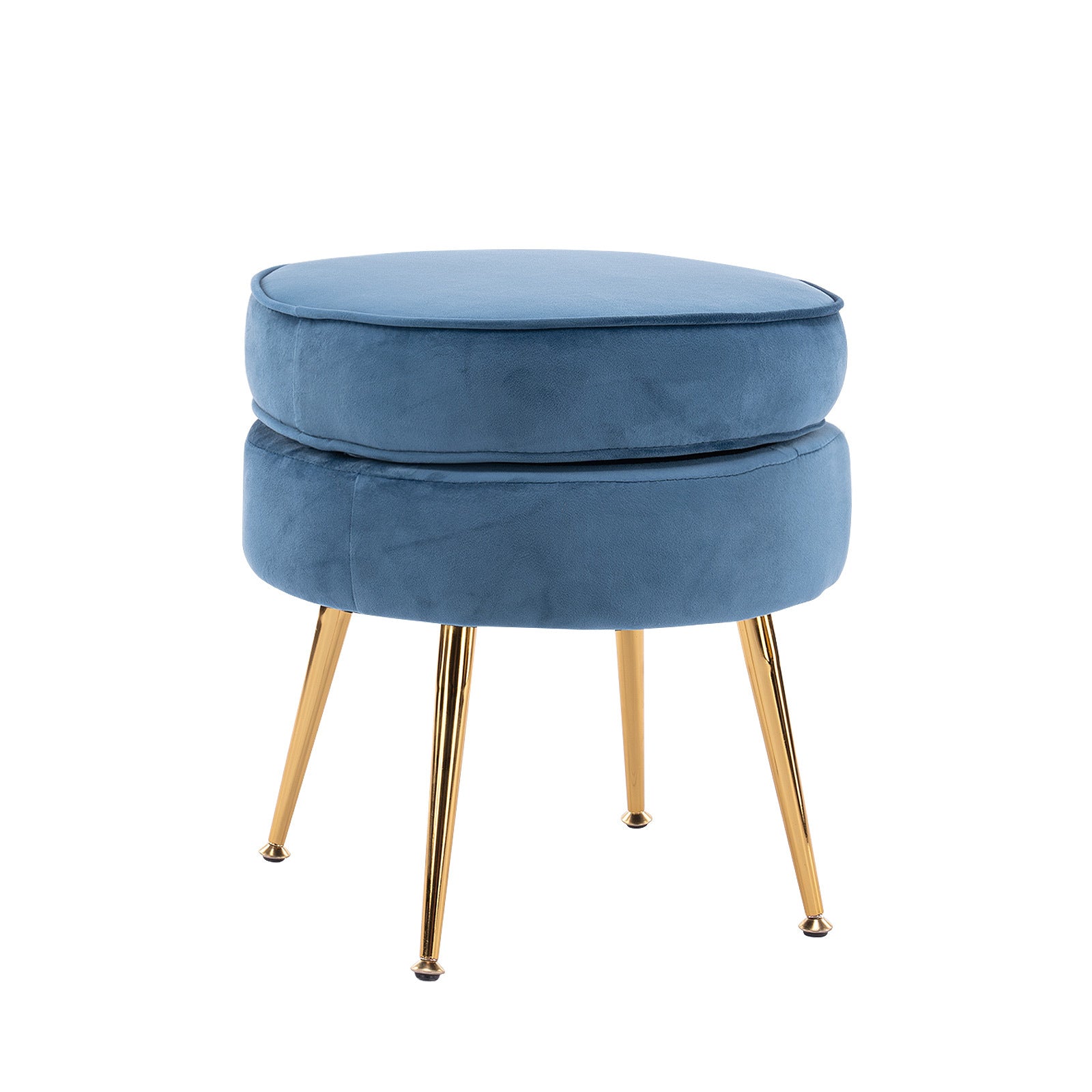 Ottoman Foot Stool Velvet Fabric Metal Leg Round - NAVY BLUE - Cosy Abode