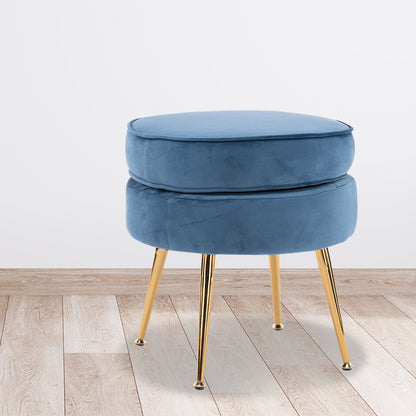 Ottoman Foot Stool Velvet Fabric Metal Leg Round - NAVY BLUE - Cosy Abode