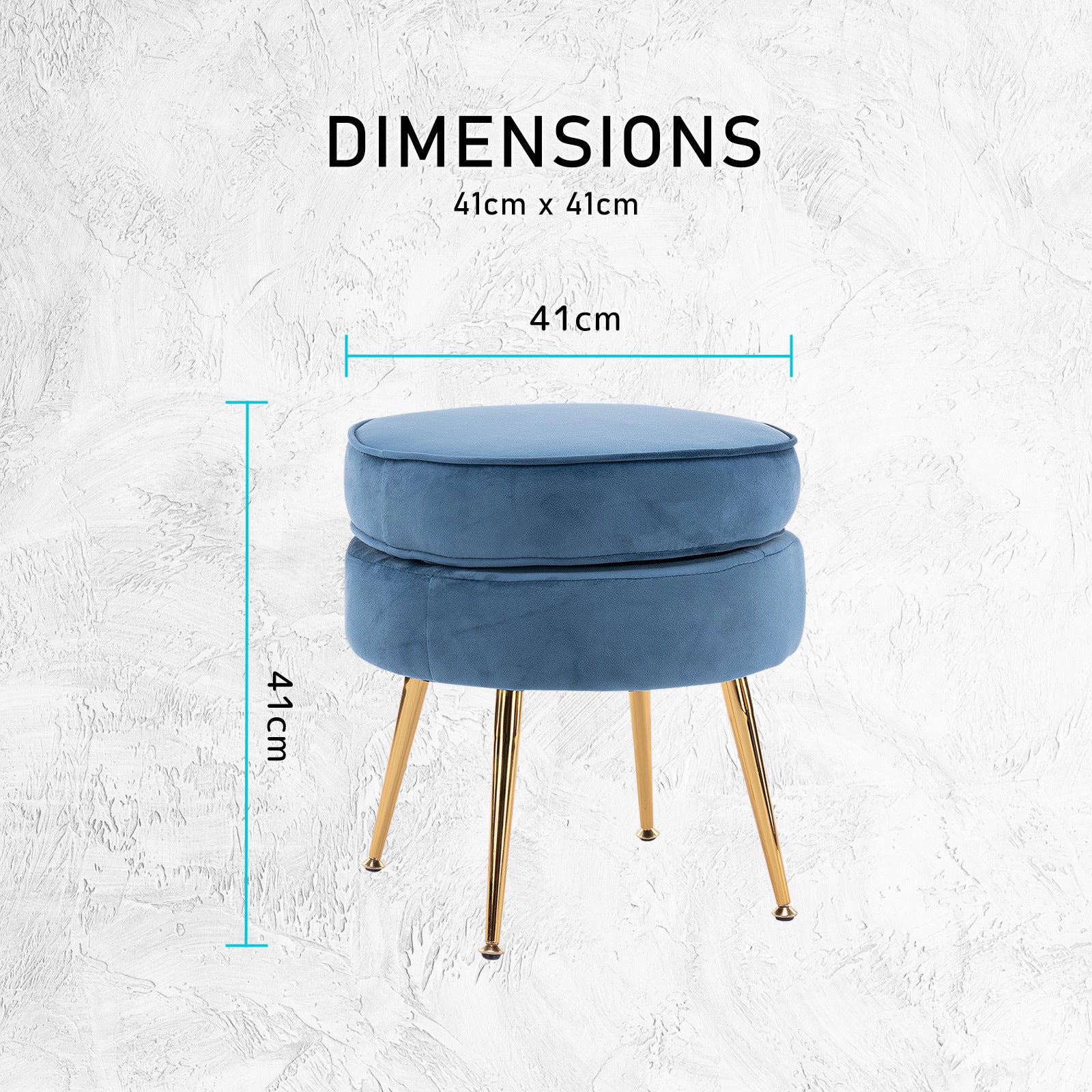 Ottoman Foot Stool Velvet Fabric Metal Leg Round - NAVY BLUE - Cosy Abode