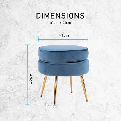 Ottoman Foot Stool Velvet Fabric Metal Leg Round - NAVY BLUE - Cosy Abode