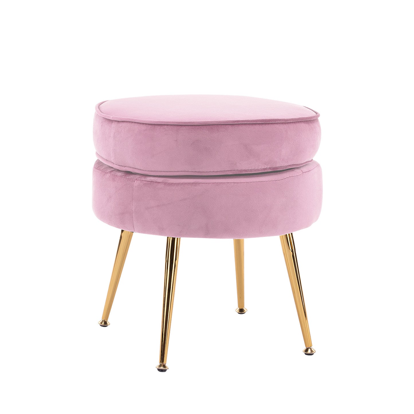 Ottoman Foot Stool Velvet Fabric Metal Leg Round - PINK - Cosy Abode
