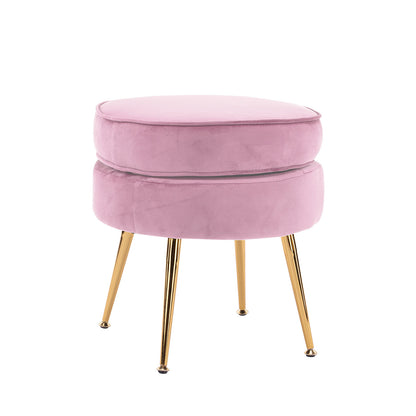 Ottoman Foot Stool Velvet Fabric Metal Leg Round - PINK - Cosy Abode
