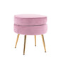 Ottoman Foot Stool Velvet Fabric Metal Leg Round - PINK - Cosy Abode