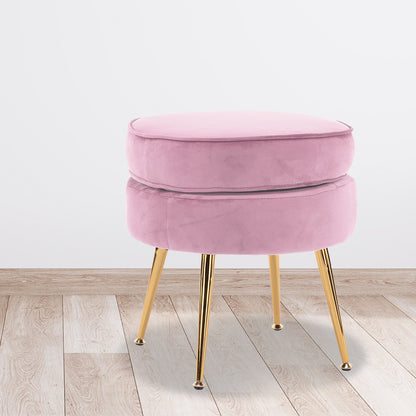 Ottoman Foot Stool Velvet Fabric Metal Leg Round - PINK - Cosy Abode