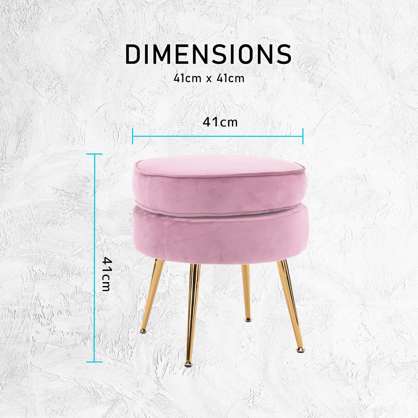 Ottoman Foot Stool Velvet Fabric Metal Leg Round - PINK - Cosy Abode