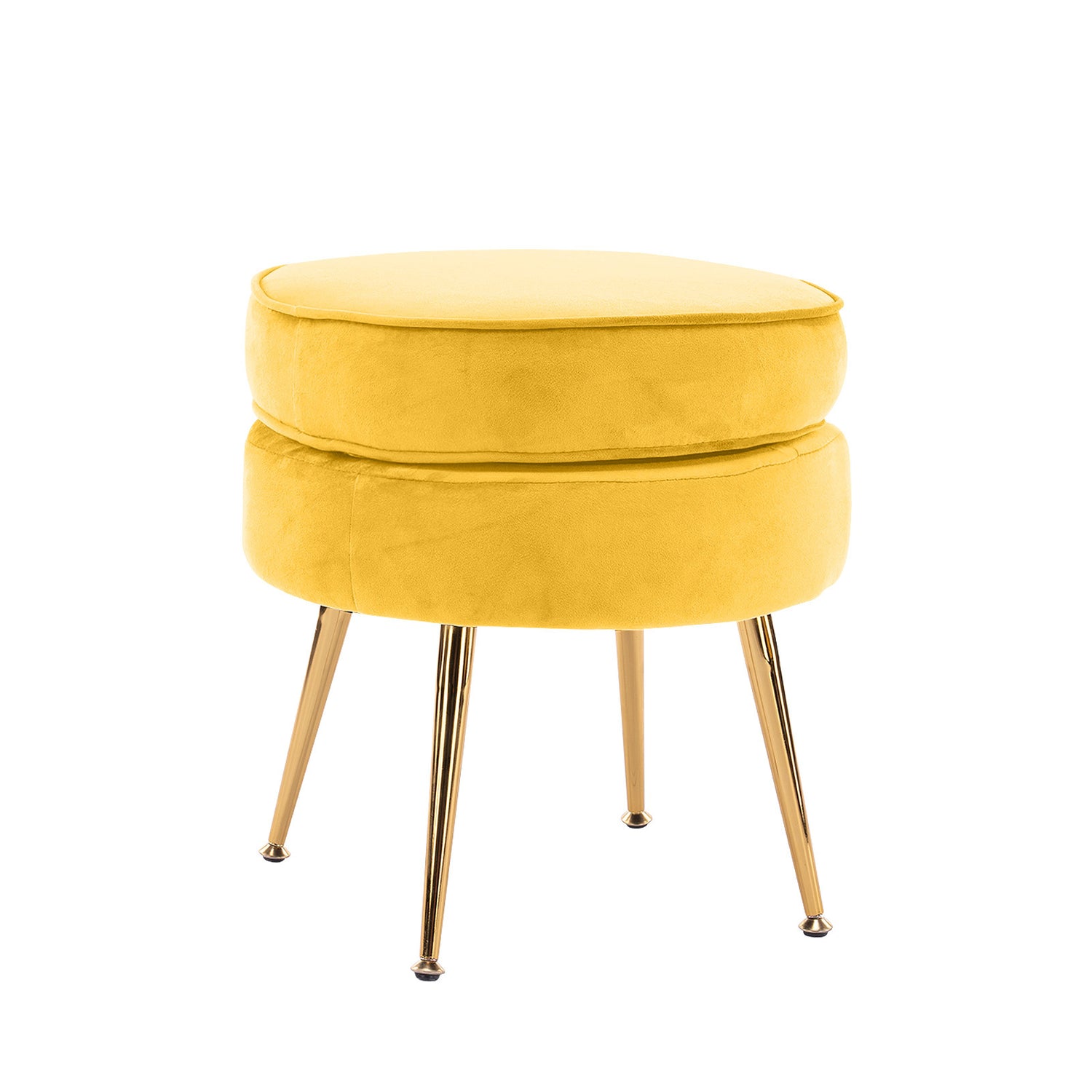 Ottoman Foot Stool Velvet Fabric Metal Legs Round - YELLOW - Cosy Abode