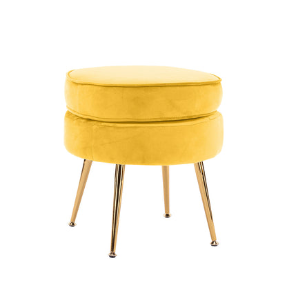 Ottoman Foot Stool Velvet Fabric Metal Legs Round - YELLOW - Cosy Abode