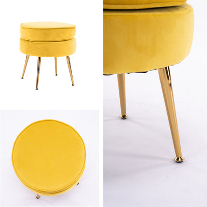 Ottoman Foot Stool Velvet Fabric Metal Legs Round - YELLOW - Cosy Abode
