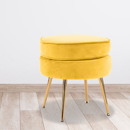 Ottoman Foot Stool Velvet Fabric Metal Legs Round - YELLOW - Cosy Abode