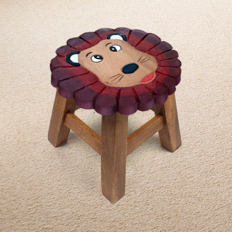 Children's Chair Stool Wooden Lion Theme - Cosy Abode