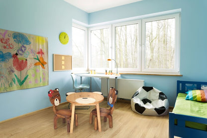 Children's furniture Set Bear Table and 2 Chairs -natural wood handmade and solid build - Cosy Abode