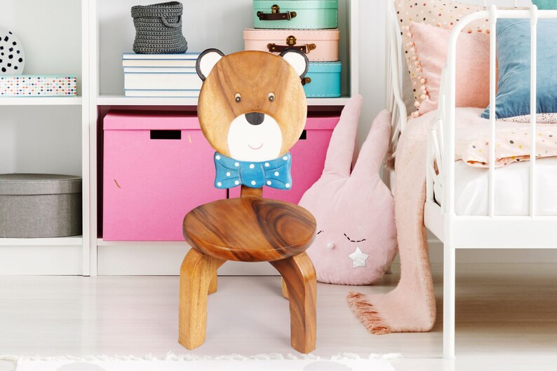 Children's furniture Set Bear Table and 2 Chairs -natural wood handmade and solid build - Cosy Abode