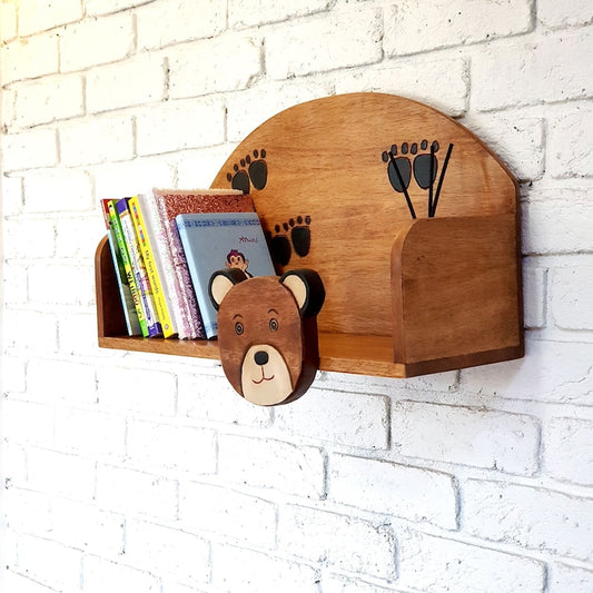 Wooden Wall Mounted Book Shelf Bear theme for children's room - Cosy Abode