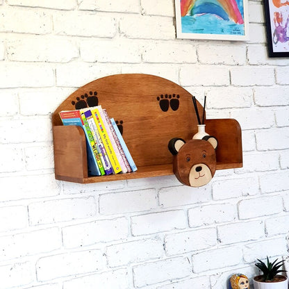 Wooden Wall Mounted Book Shelf Bear theme for children's room - Cosy Abode