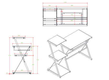 YES4HOMES Metal and Tempered Glass Computer Desk Laptop Writing Desk Gaming Table with Storage Shelves - Cosy Abode
