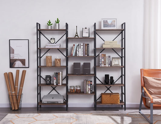 YES4HOMES Industrial Vintage Shelf Bookshelf, Wood and Metal Bookcase Furniture for Home & Office - Cosy Abode