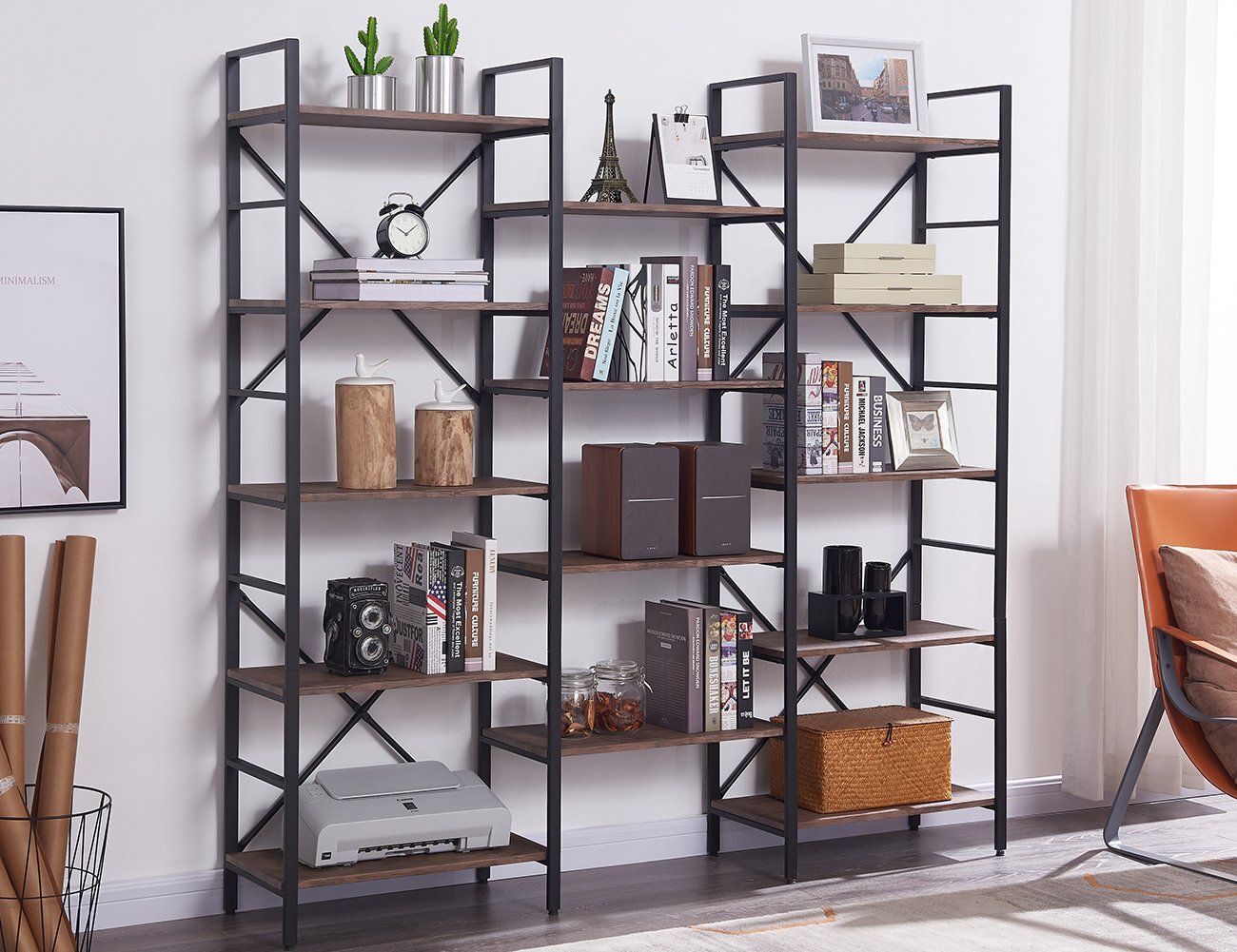 YES4HOMES Industrial Vintage Shelf Bookshelf, Wood and Metal Bookcase Furniture for Home & Office - Cosy Abode