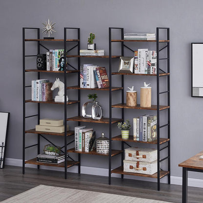 YES4HOMES Industrial Shelf Bookshelf, Vintage Wood and Metal Bookcase Furniture for Home & Office - Cosy Abode