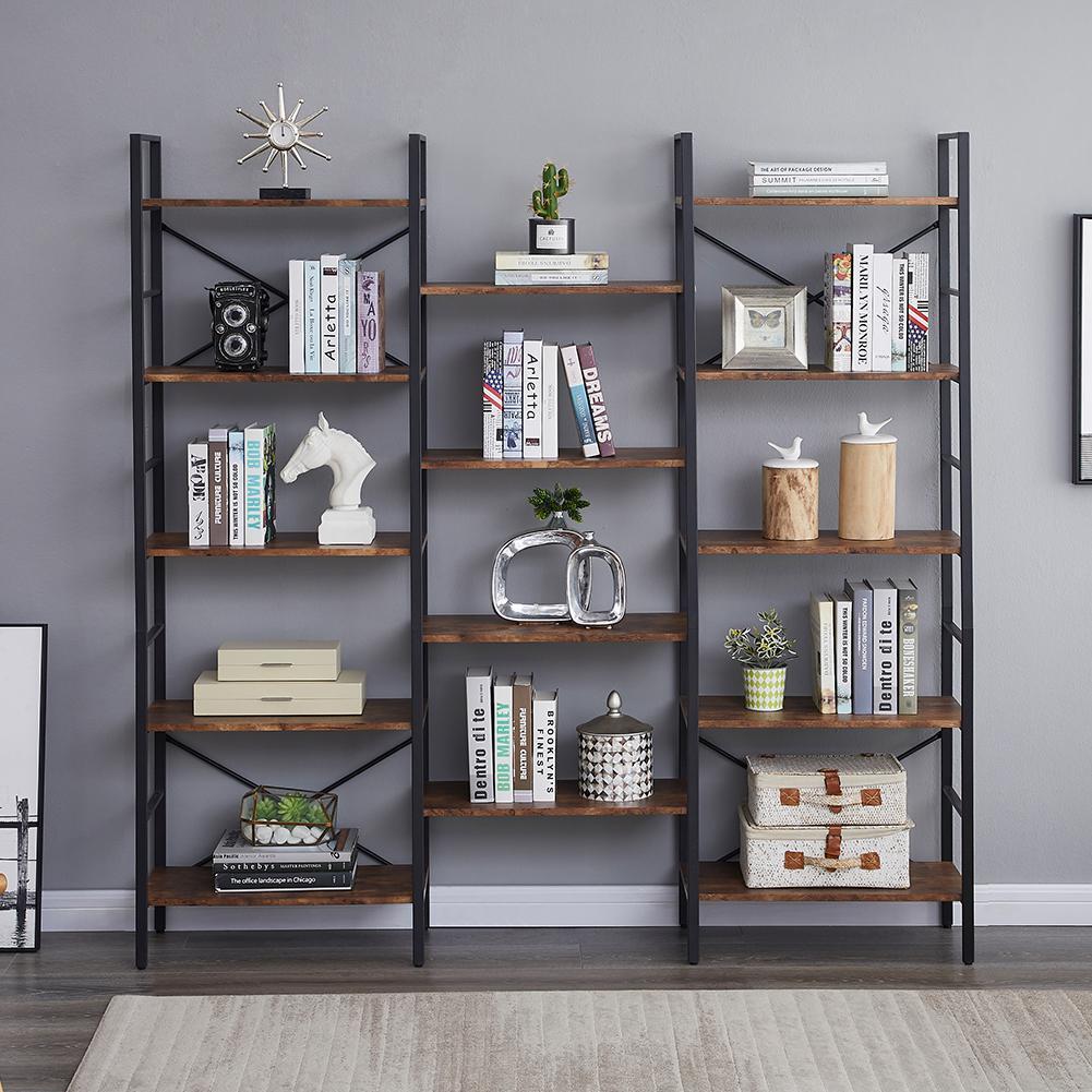 YES4HOMES Industrial Shelf Bookshelf, Vintage Wood and Metal Bookcase Furniture for Home & Office - Cosy Abode