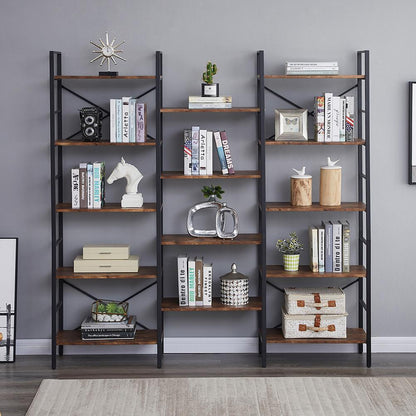 YES4HOMES Industrial Shelf Bookshelf, Vintage Wood and Metal Bookcase Furniture for Home & Office - Cosy Abode
