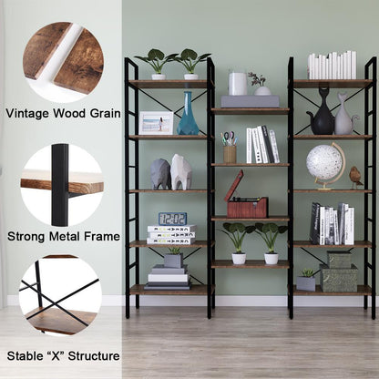 YES4HOMES Industrial Shelf Bookshelf, Vintage Wood and Metal Bookcase Furniture for Home & Office - Cosy Abode