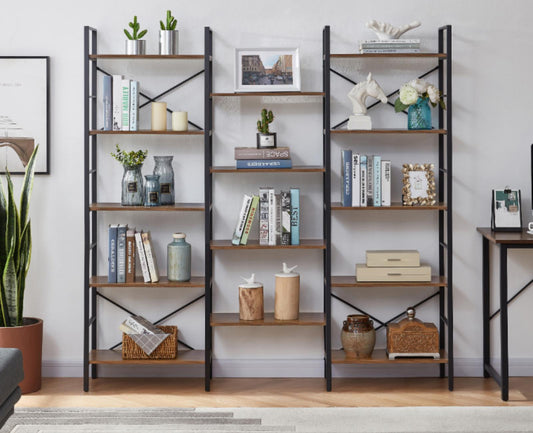 YES4HOMES Industrial Vintage Shelf Bookshelf, Wood and Metal Bookcase Furniture for Home & Office - Cosy Abode
