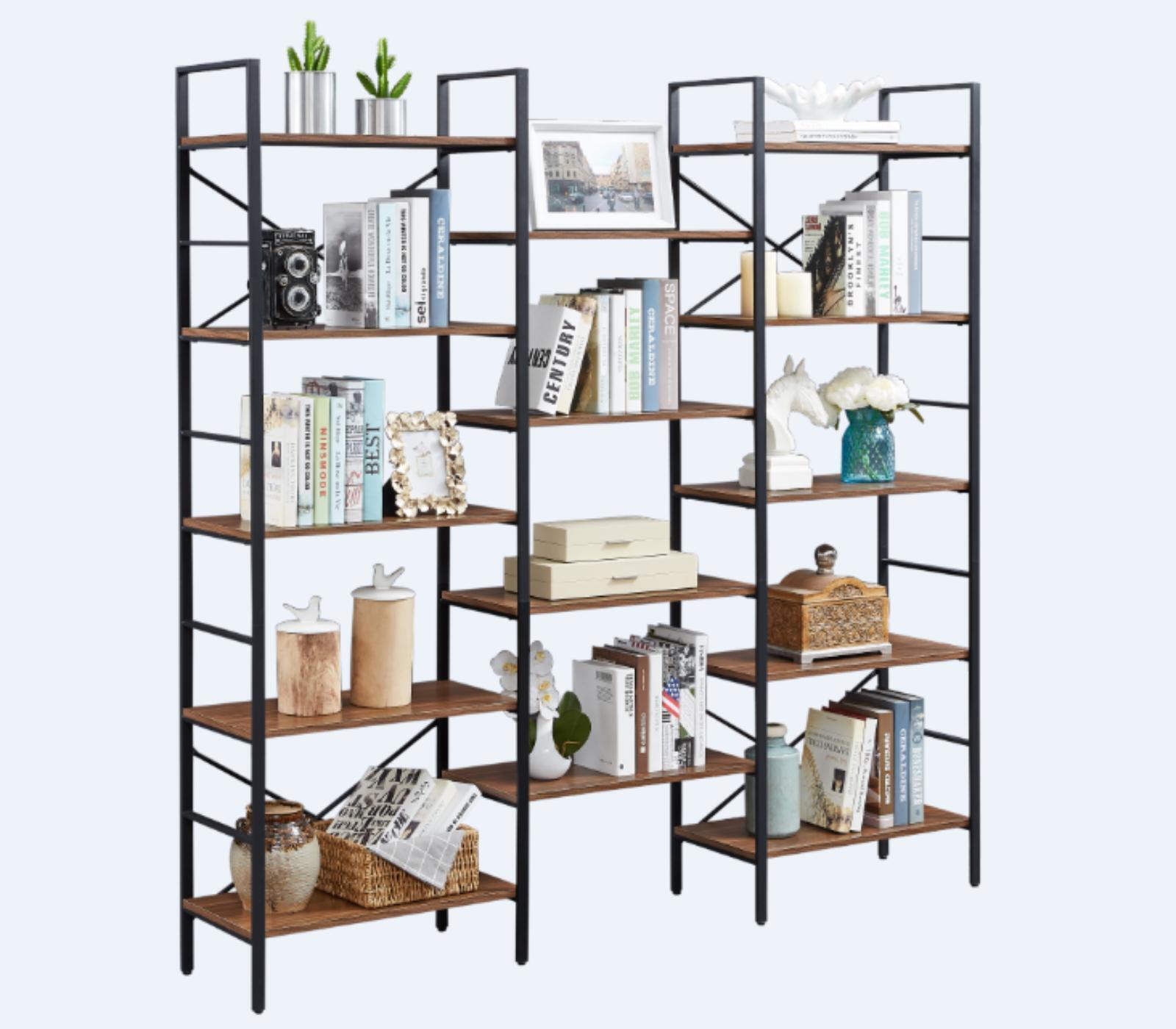YES4HOMES Industrial Vintage Shelf Bookshelf, Wood and Metal Bookcase Furniture for Home & Office - Cosy Abode