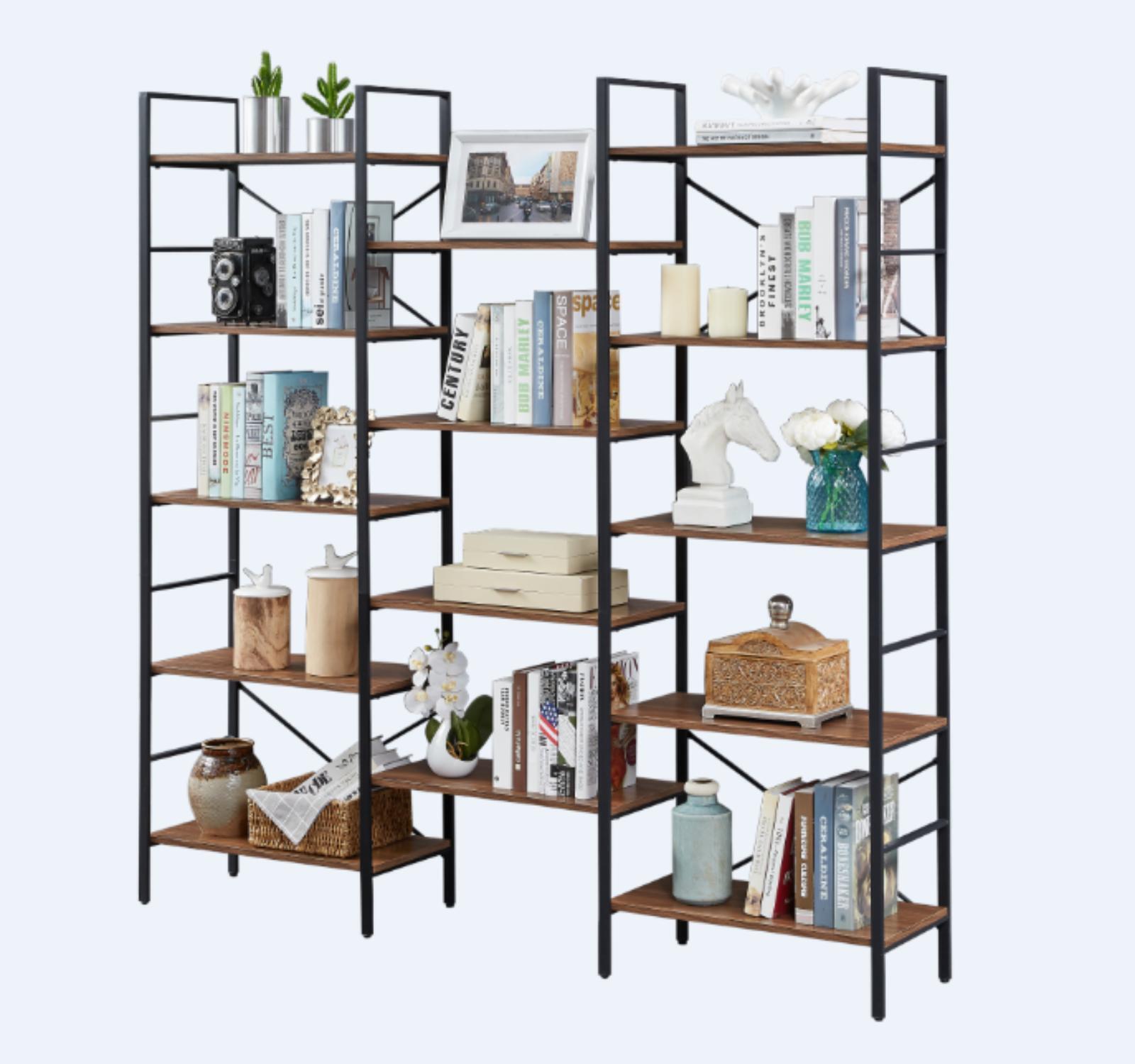 YES4HOMES Industrial Vintage Shelf Bookshelf, Wood and Metal Bookcase Furniture for Home & Office - Cosy Abode