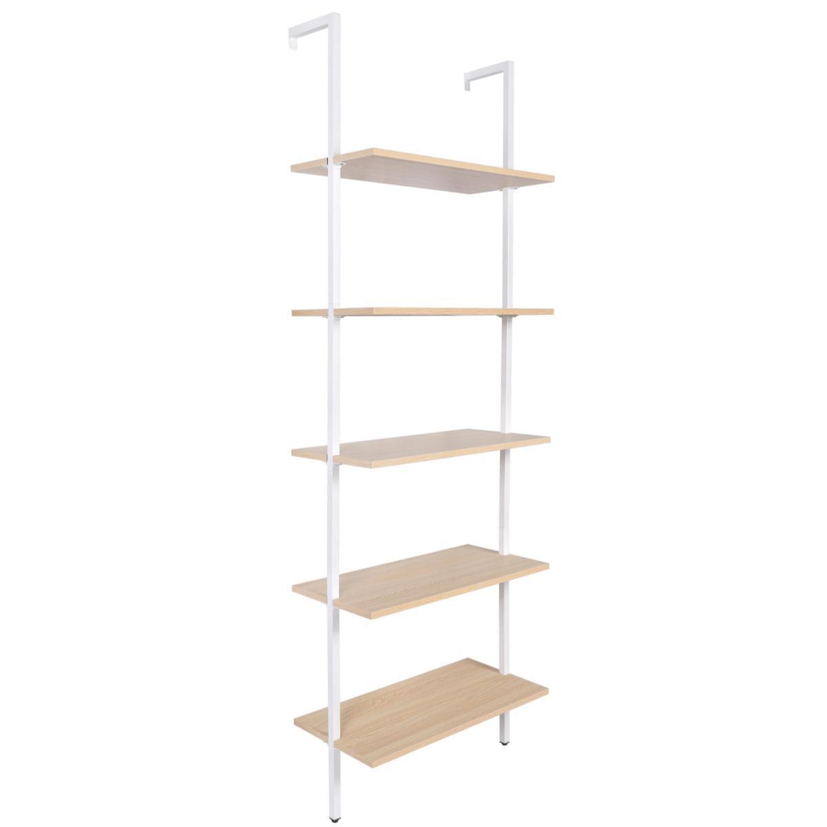 YES4HOMES Industrial Ladder Shelf Wood Wall-Mounted Bookcase Storage Rack Shelves Display - Cosy Abode