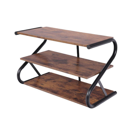 Matte Black Frame Rustic Wood 3-Tier Medium Shoe Rack Shelf Stand Storage Organizer - Cosy Abode