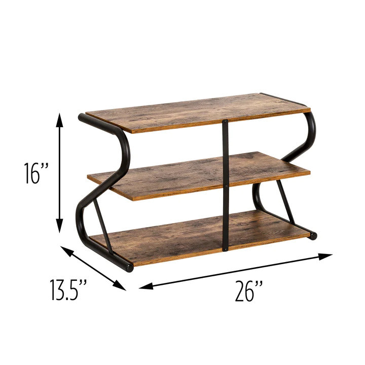 Matte Black Frame Rustic Wood 3-Tier Medium Shoe Rack Shelf Stand Storage Organizer - Cosy Abode