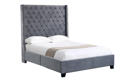 Ella Winged Bed 180cm - King Size - Grey Velvet - Cosy Abode