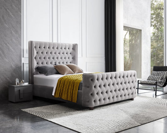 Milan Grey Velvet Tufted  Headboard and End board Bed Frame - Queen Size - Cosy Abode