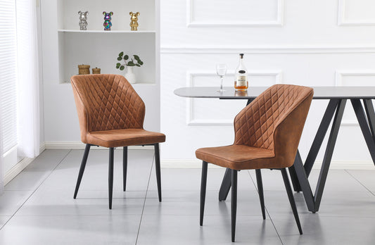 Set of 4 - Cross Pattern Dining Chair - Brown Black Legs - Cosy Abode
